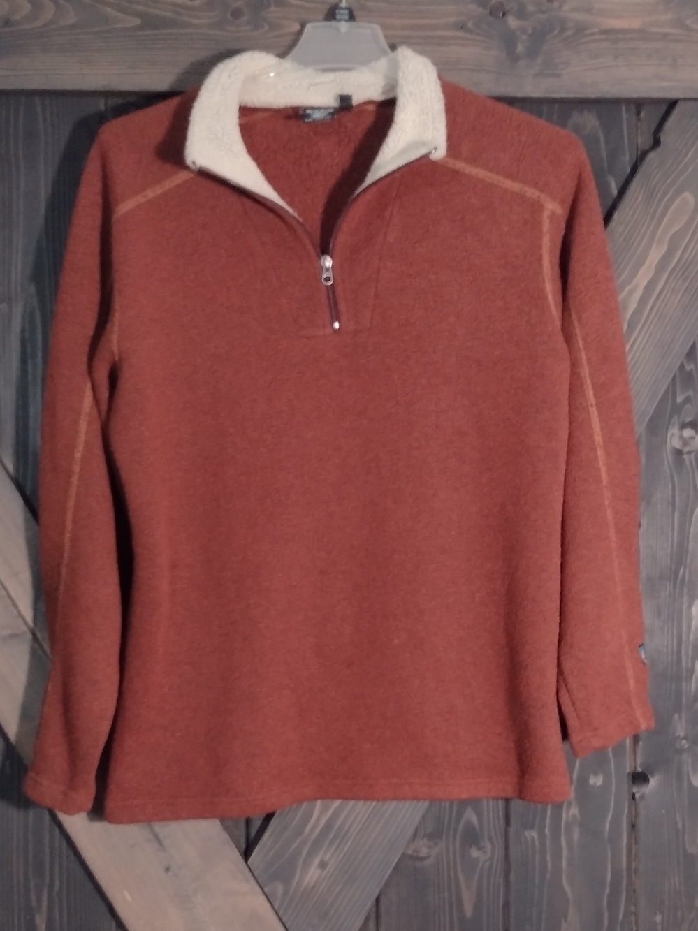 Kuhl Rust Quarter-Zip Turtleneck Fleece Sweater with Cream Sherpa Collar Sz Lg